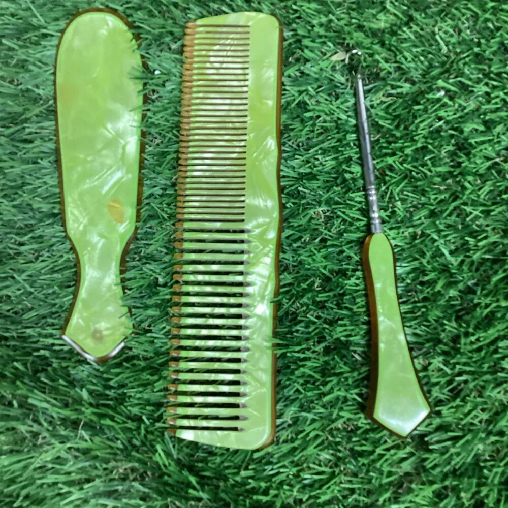 Antique Art Deco Celluloid Vanity Set in Original Case Green Marbled